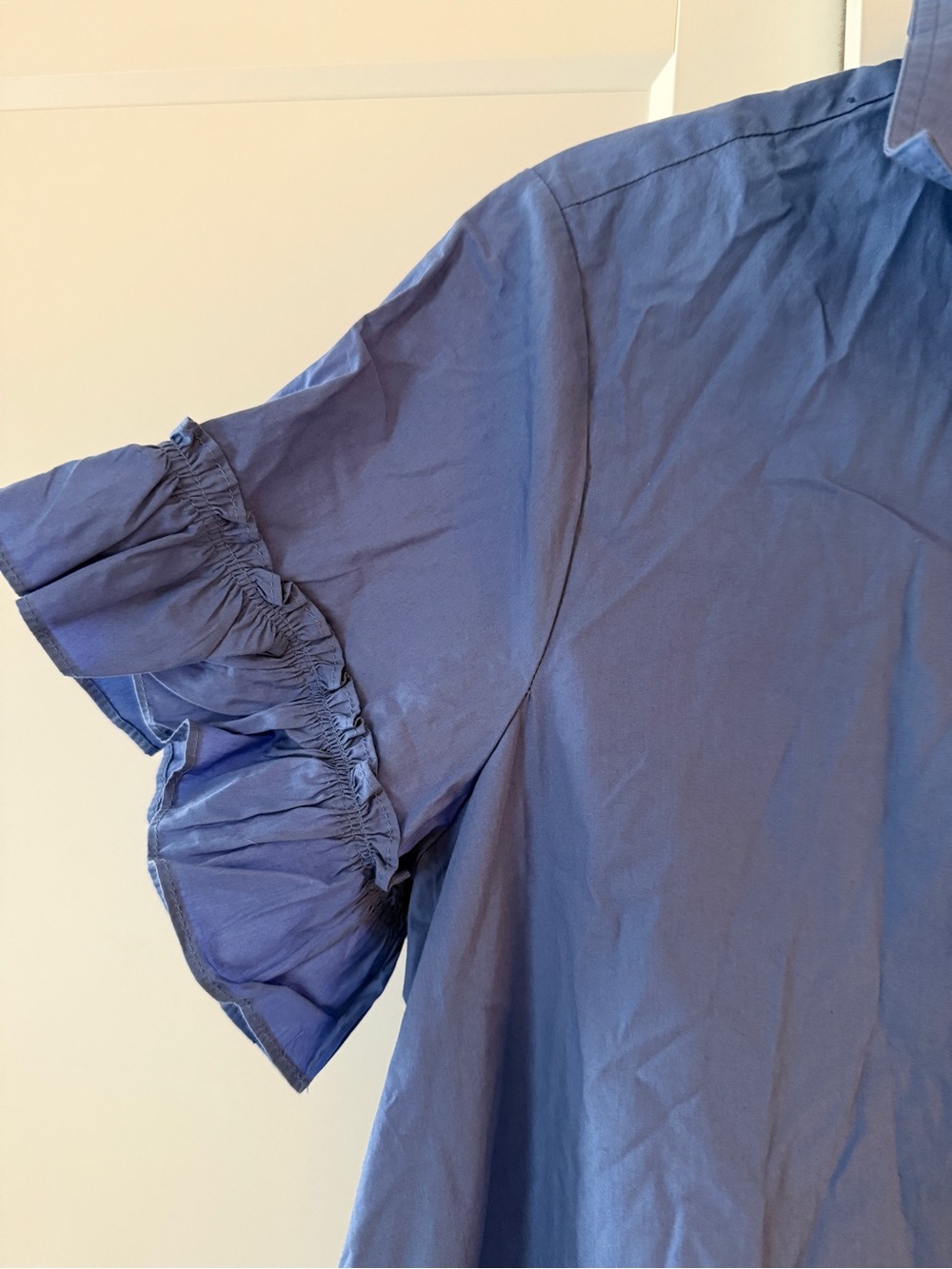 Quince Blue Drop Waist Organic Cotton Dress with Ruffle Hem Sz M Feminine - Picture 2 of 8